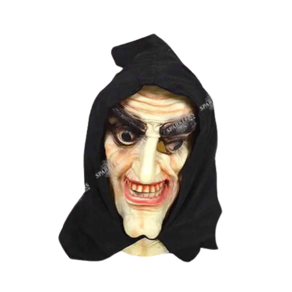 Zauberer-Maske aus Latex mit schwarzer Kapuze