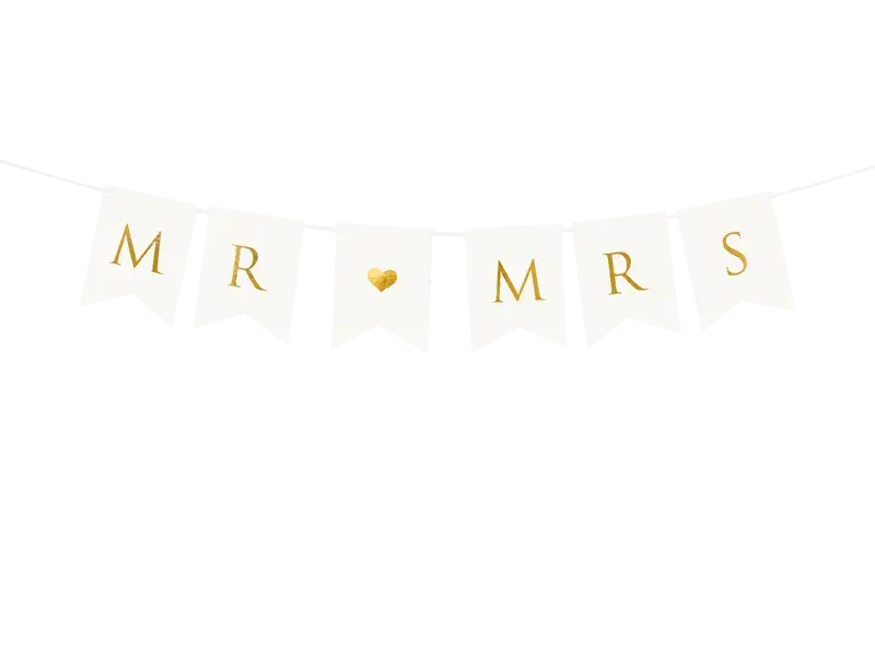 Herr Frau Frau Hochzeitsbanner, weiß/gold