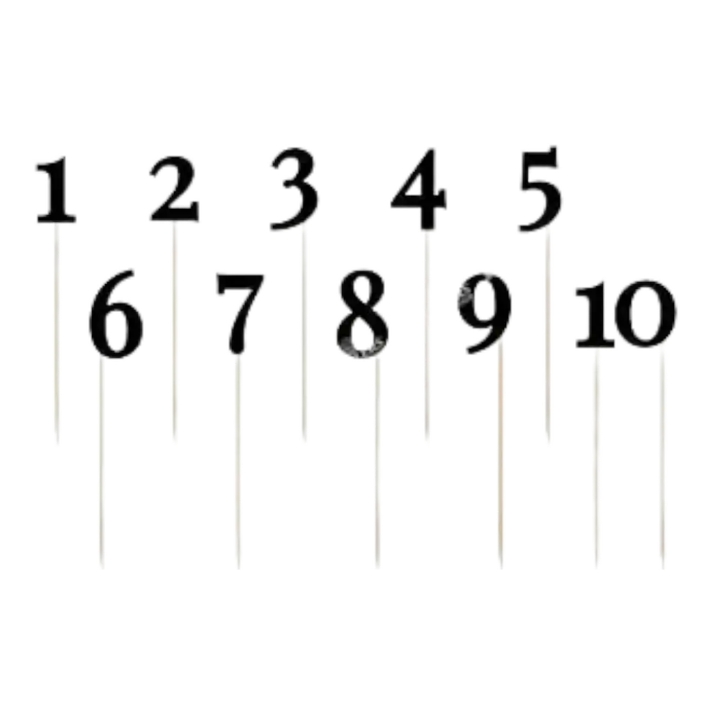 Schwarze Tischnummern von 1 bis 10