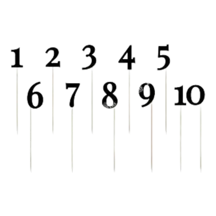 Schwarze Tischnummern von 1 bis 10