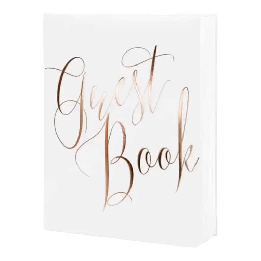 Hochzeitsgästebuch weiße Schrift Pink Gold