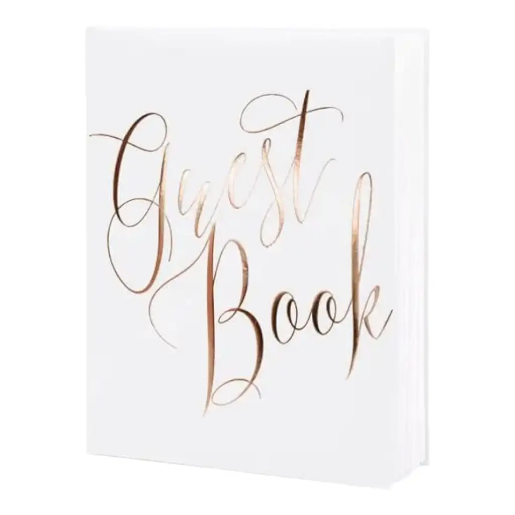Hochzeitsgästebuch weiße Schrift Pink Gold