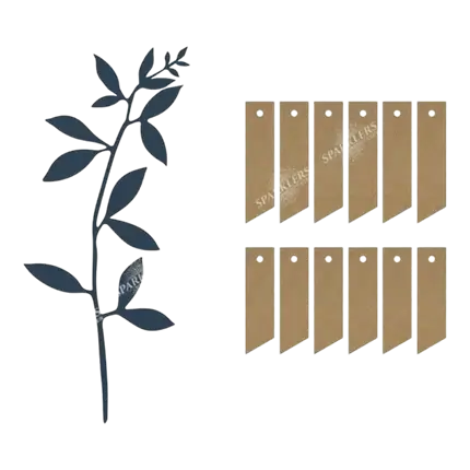 Zweig mit Blattdekoration, marineblau mit Etiketten