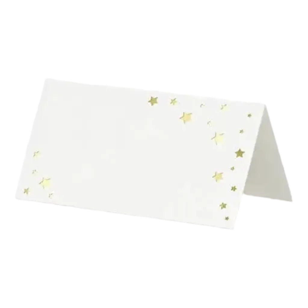 Tischkarte aus weißem Papier mit goldenen Sternen (10er-Set)
