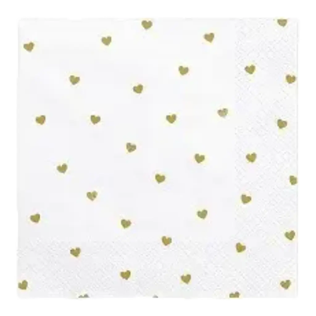 Weiße Papierserviette mit goldenem Herz (20 Stück)