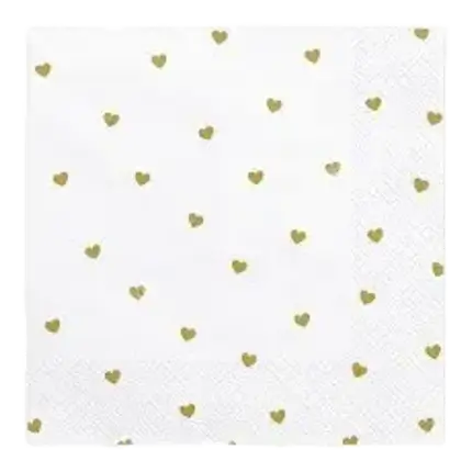 Weiße Papierserviette mit goldenem Herz (20 Stück)