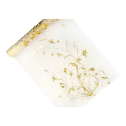 Cremefarbener Tischläufer mit goldenen Arabesken-Motiven Länge 9 Meter