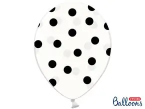 Packung mit 50 weißen Luftballons mit schwarzen runden Mustern