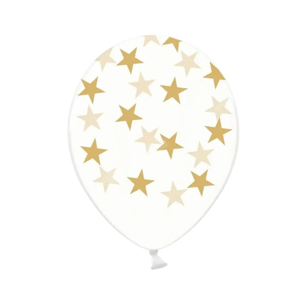 50 transparente Luftballons mit goldenem Sternenmuster