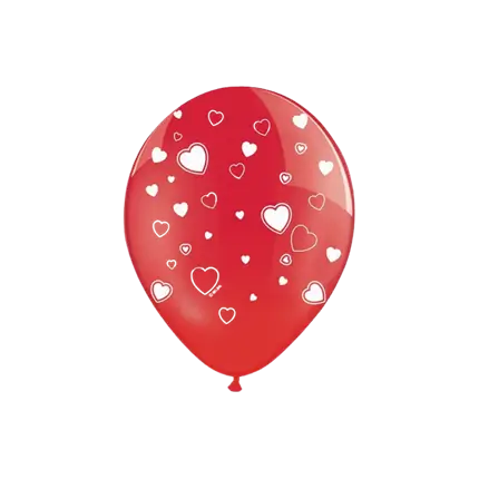 Packung mit 6 roten Luftballons mit weißem Herzmuster