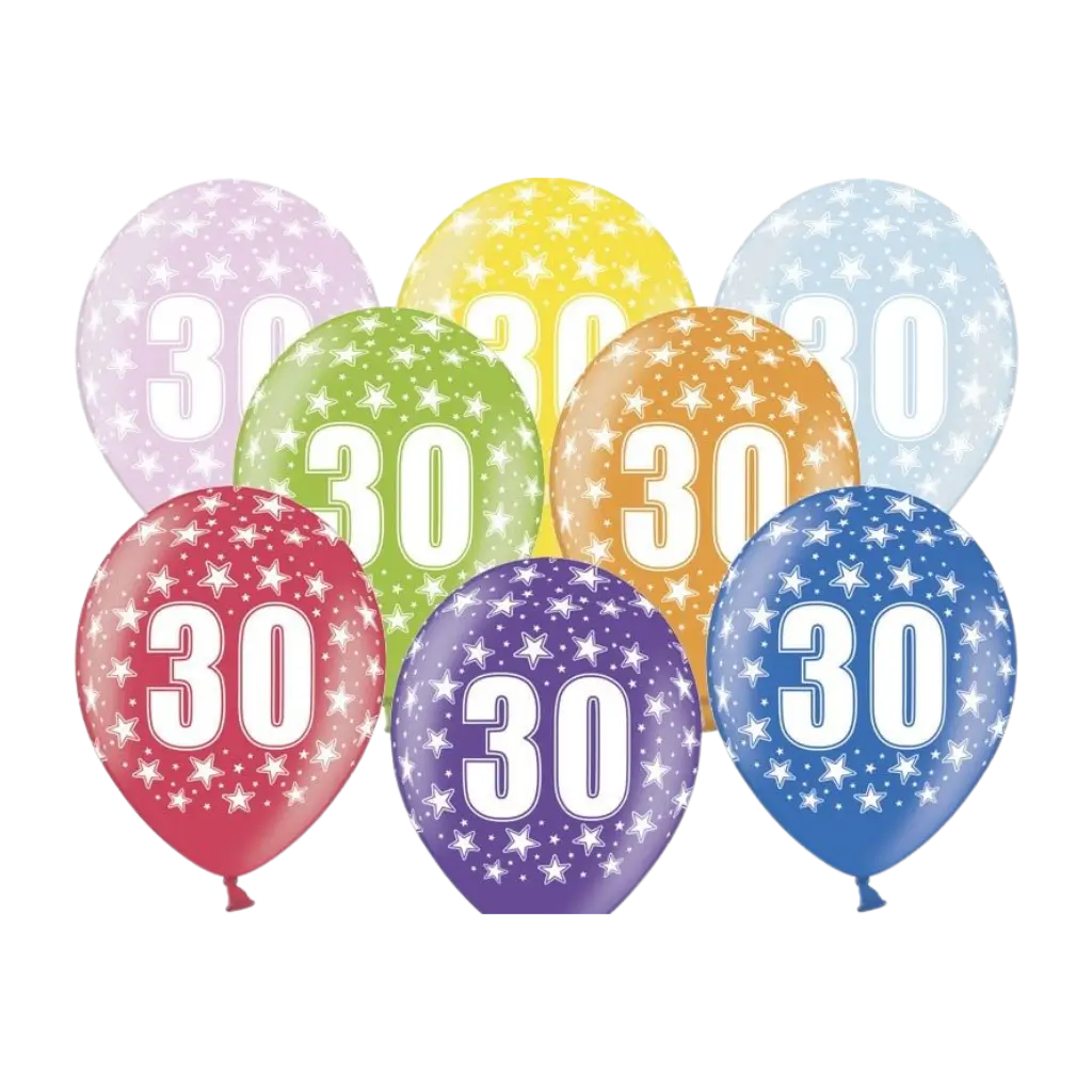 Packung mit 6 Luftballons mit Aufschrift 30