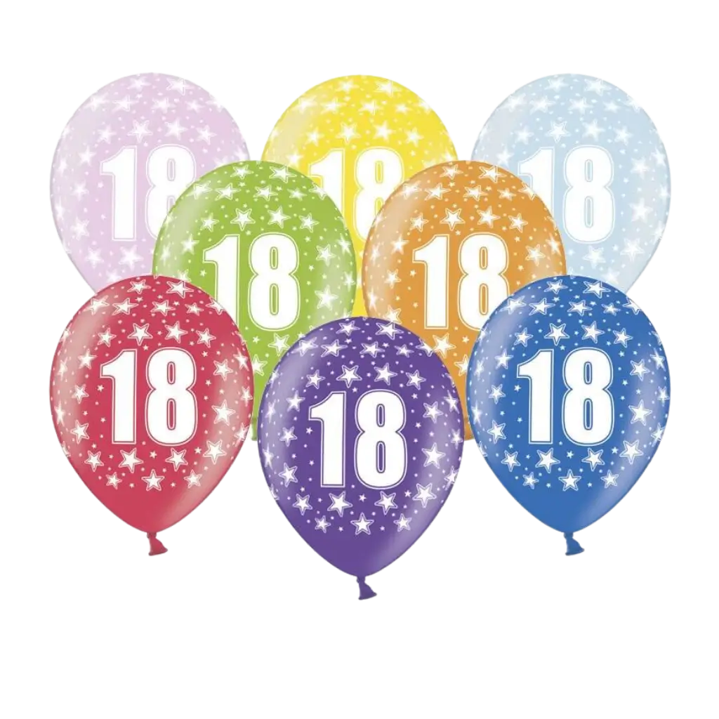 Satz von 6 Luftballons mit Inschrift 18