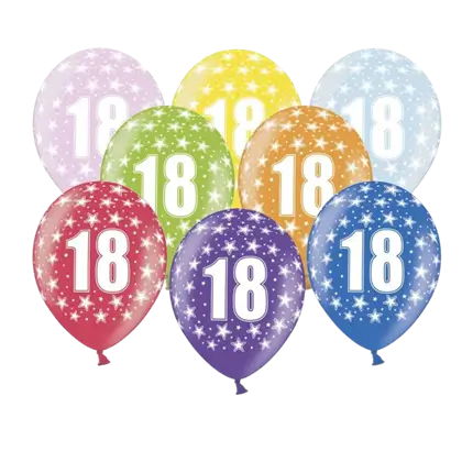 Satz von 6 Luftballons mit Inschrift 18