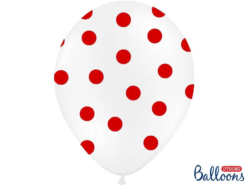 Packung mit 10 weißen Luftballons mit roten runden Mustern