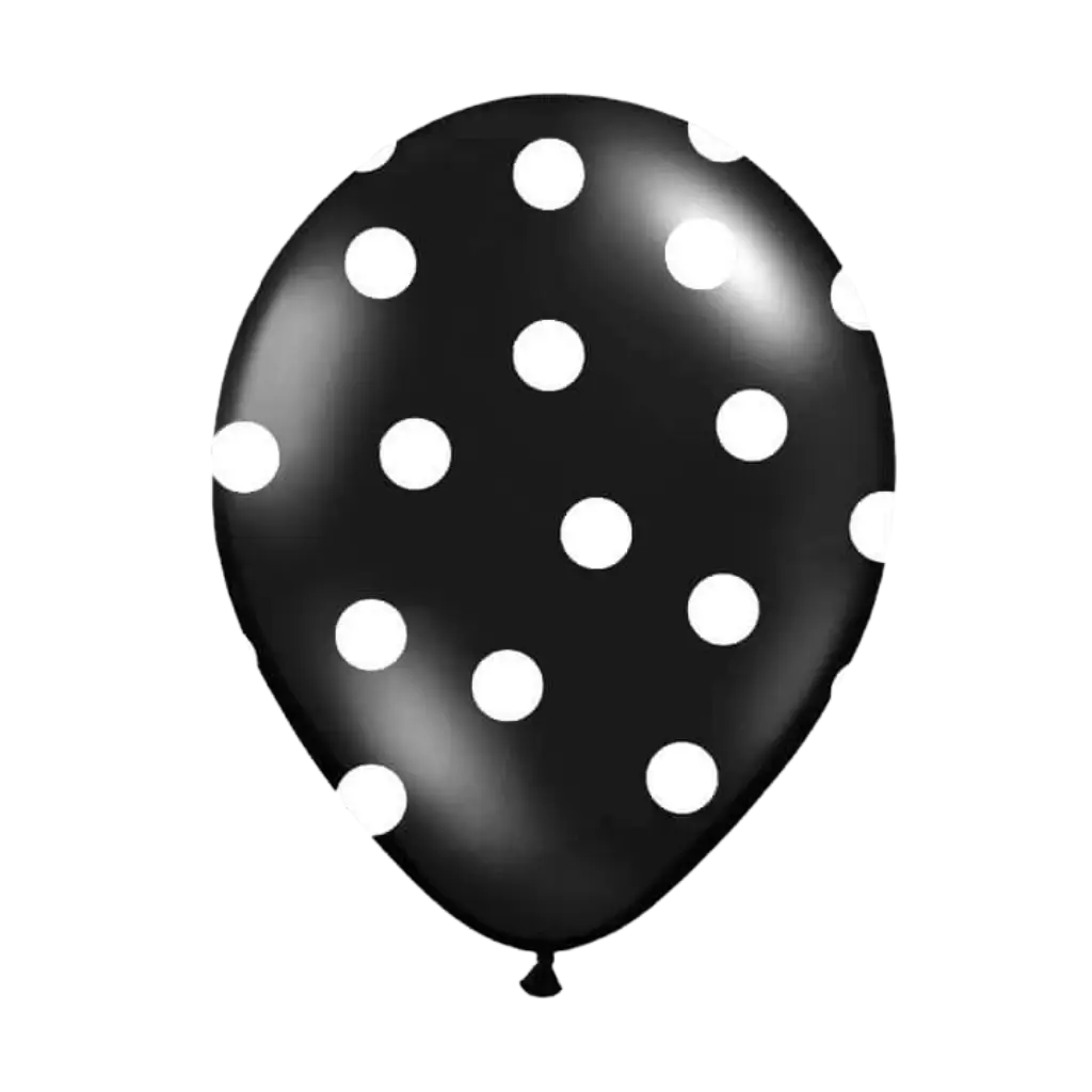 Packung mit 6 schwarzen Luftballons mit weißen runden Mustern