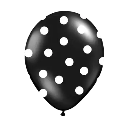 Packung mit 6 schwarzen Luftballons mit weißen runden Mustern