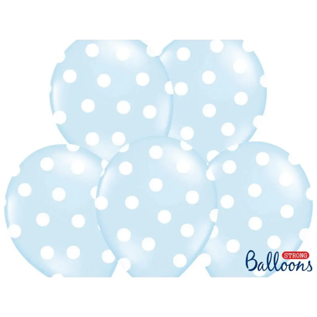 Packung mit 6 blauen Luftballons mit weißen runden Mustern