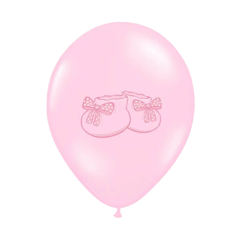 Packung mit 10 rosa Ballons mit Babyschuhen