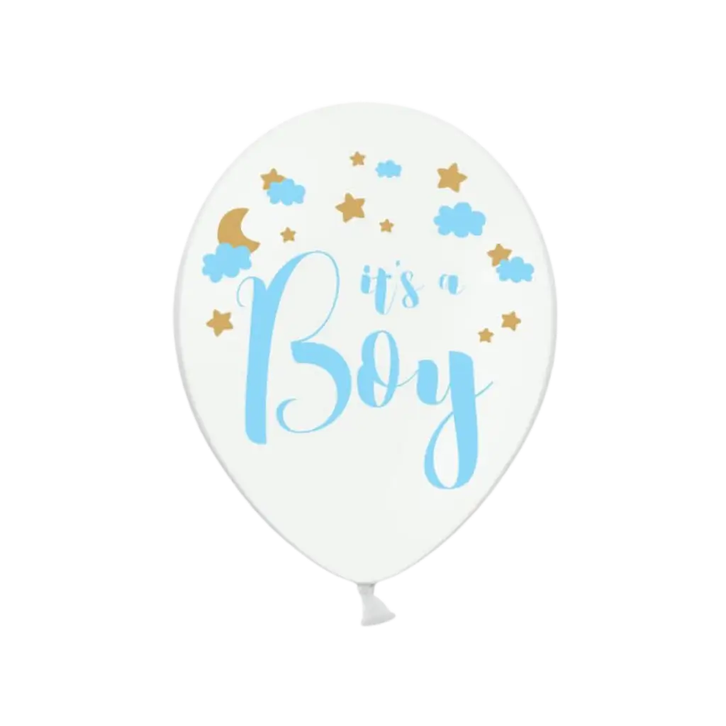 Packung mit 6 weißen Luftballons mit der Aufschrift "It's a Boy".