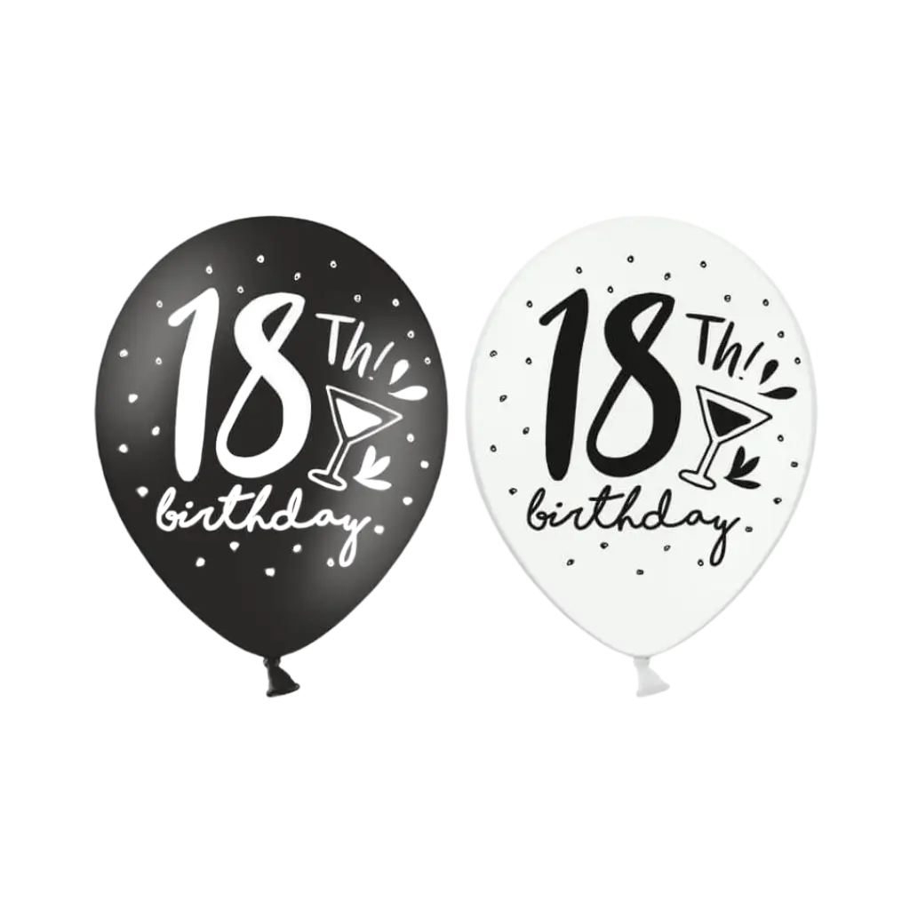 6er-Pack "BIRTHDAY 18th" Schwarze Luftballons