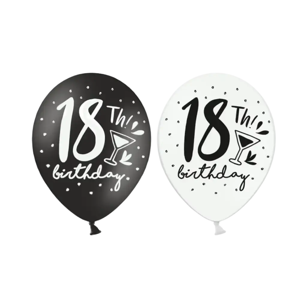 6er-Pack "BIRTHDAY 18th" Schwarze Luftballons