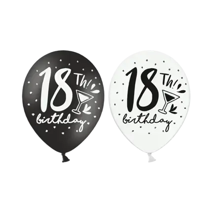 6er-Pack BIRTHDAY 18th Schwarze Luftballons