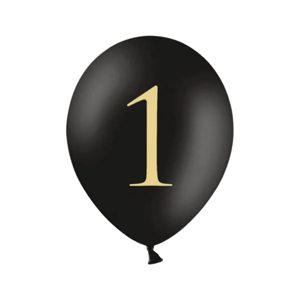 Packung mit 10 schwarzen Luftballons mit der Aufschrift "1".