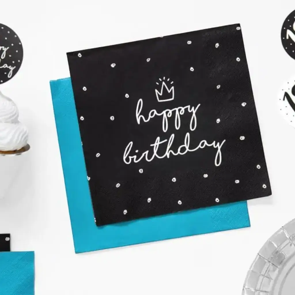 Packung mit 20 Happy Birthday-Papierservietten schwarz