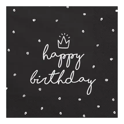Packung mit 20 Happy Birthday-Papierservietten schwarz