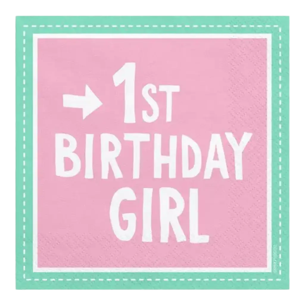 Packung mit 20 rosa Papierservietten 1. Geburtstag Mädchen
