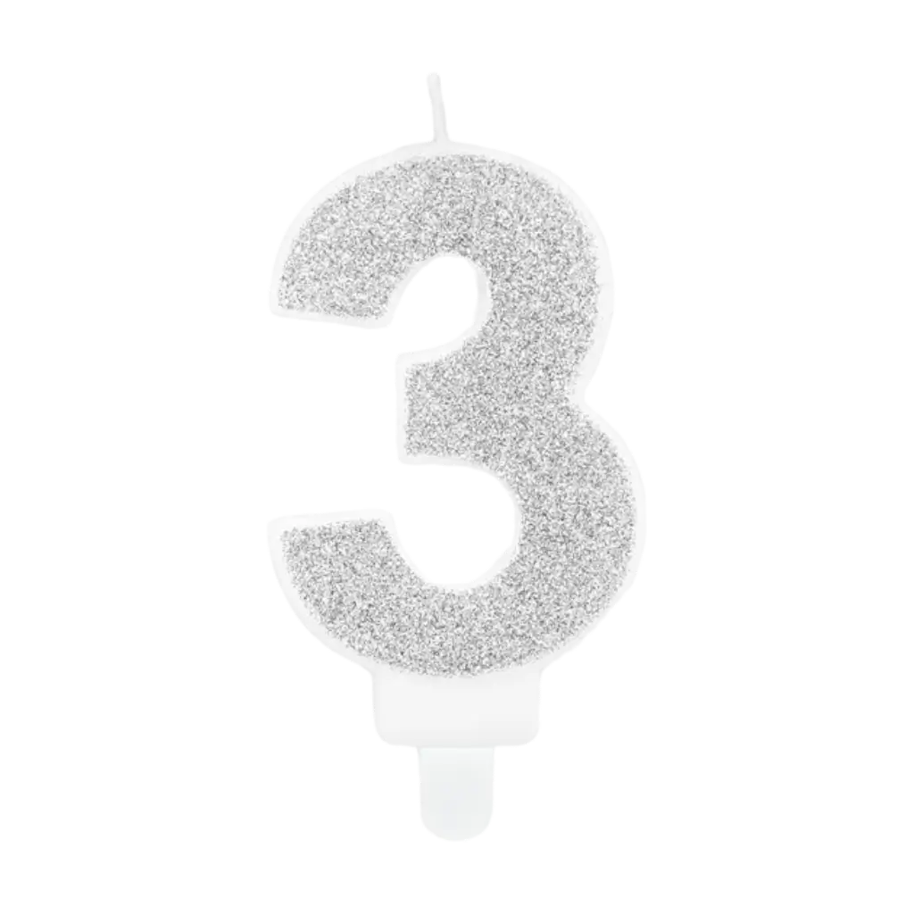 Geburtstagskerze Nummer 3 silber