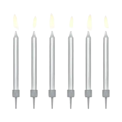 6 Geburtstagskerzen silber (6cm)