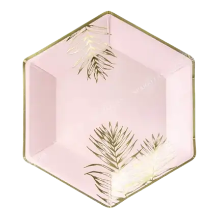 Rosa Pappteller mit Blattgoldmuster (6er-Satz)