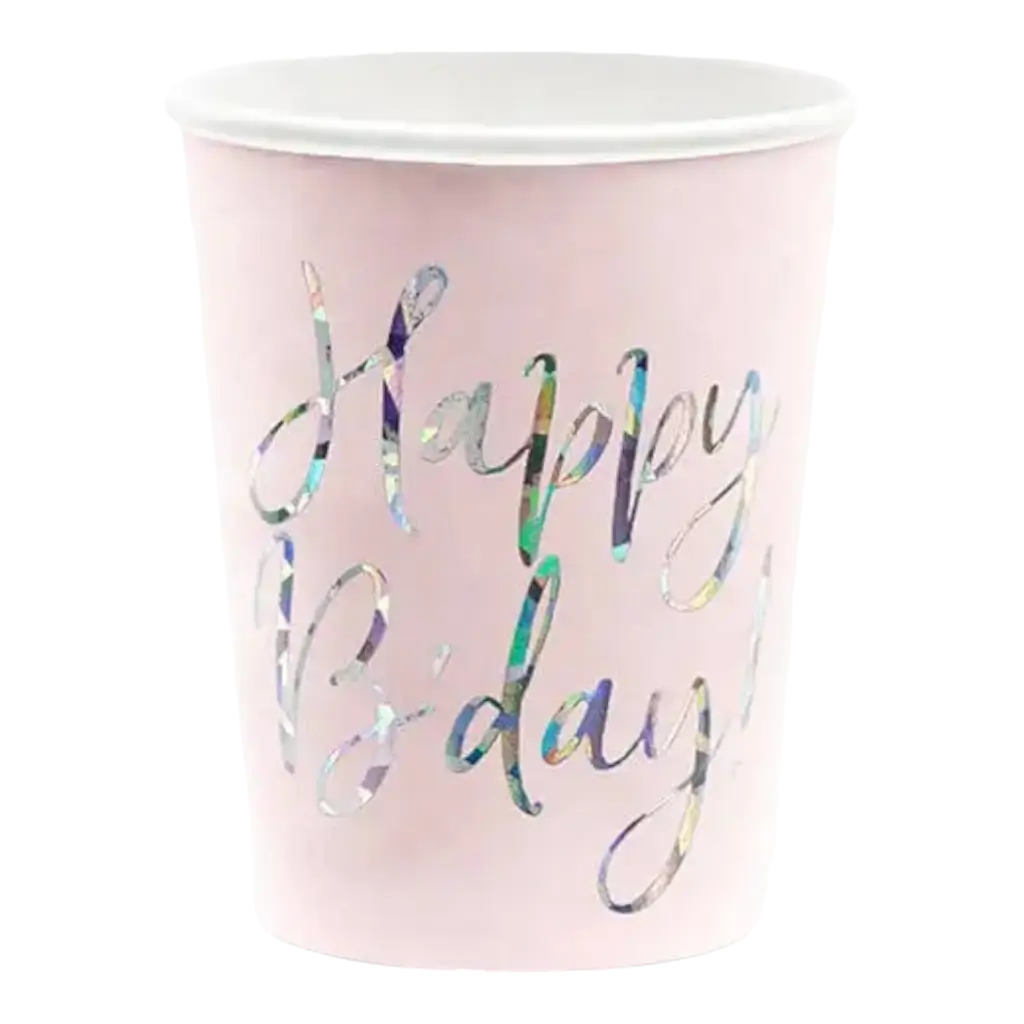 Happy Bday Pink Paper Tumbler (6er-Satz)