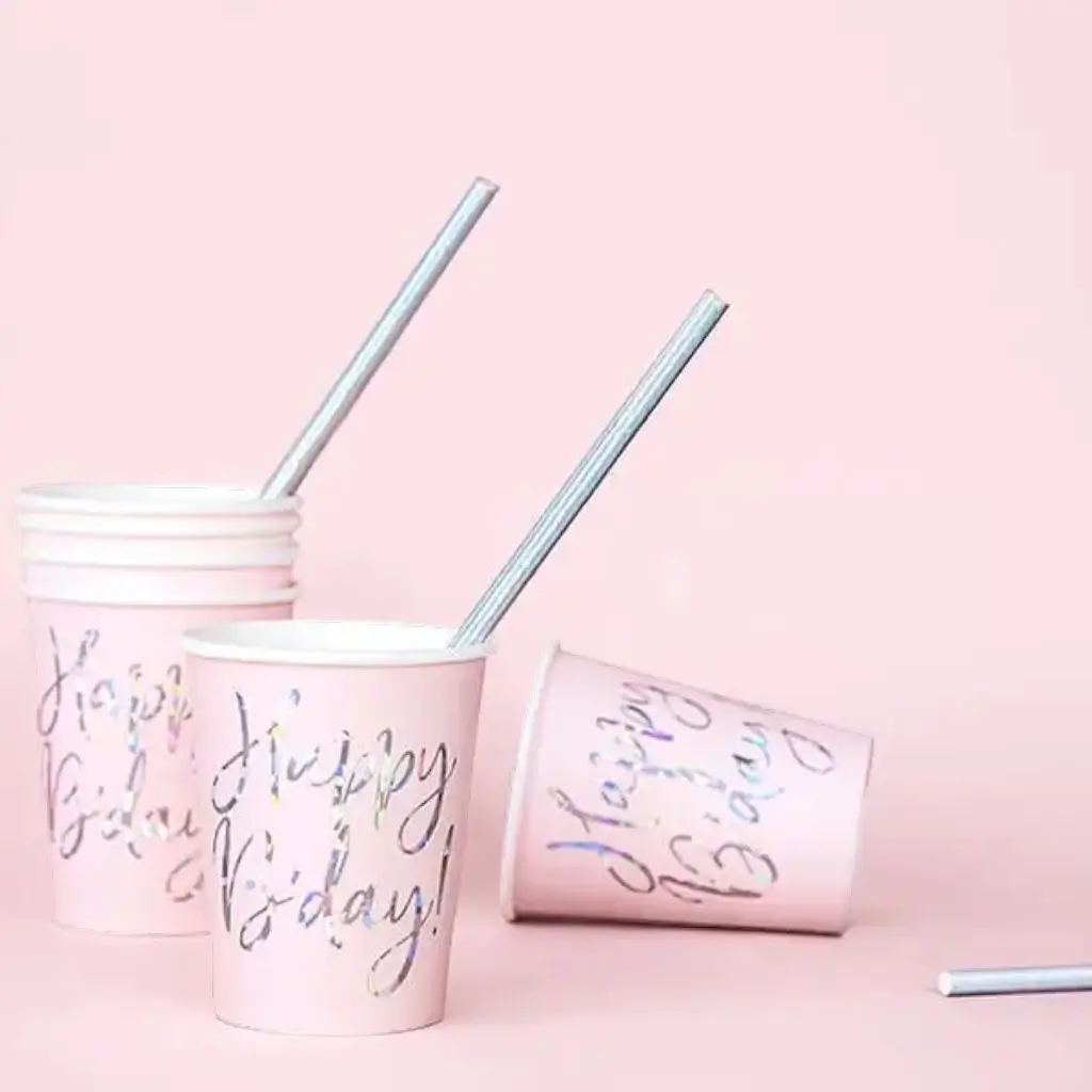 Happy Bday Pink Paper Tumbler (6er-Satz)