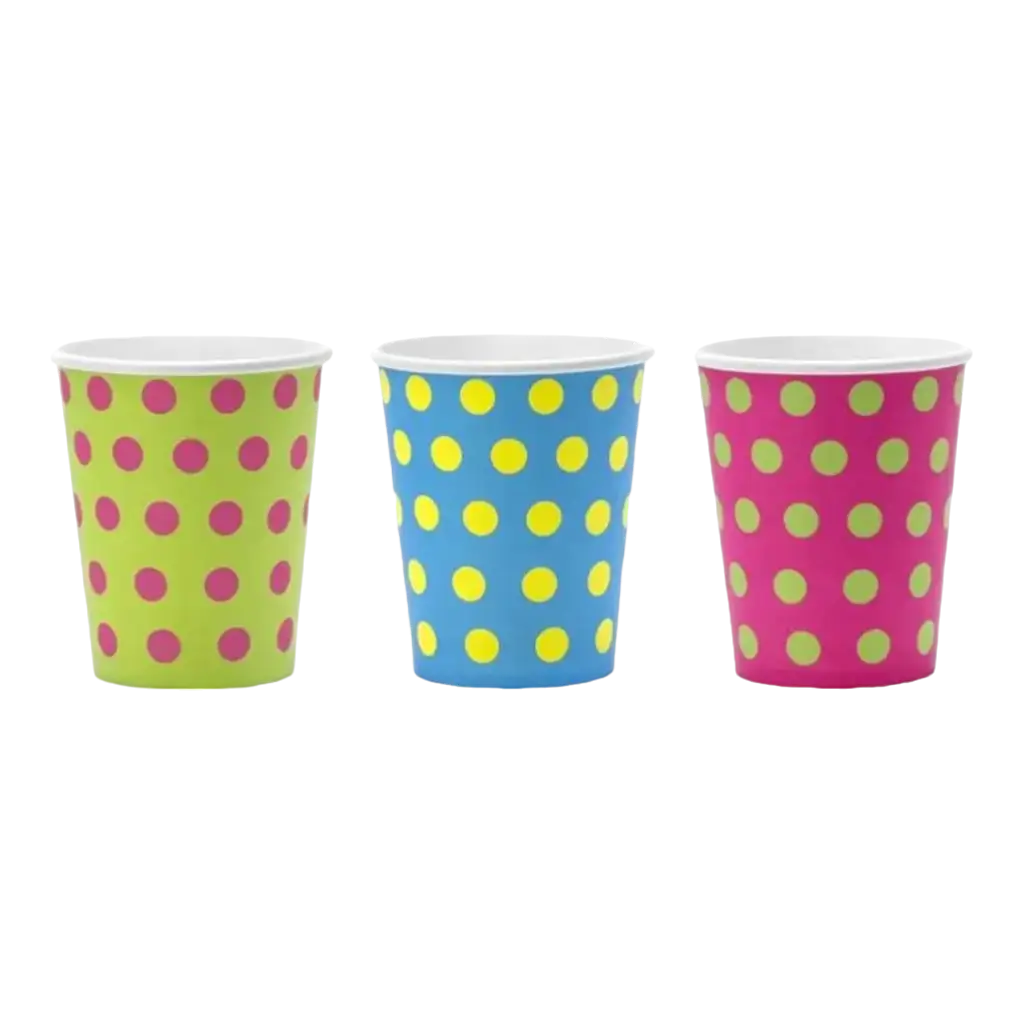 Papierbecher mit mehrfarbigen Polka-Punkten (6er-Set)