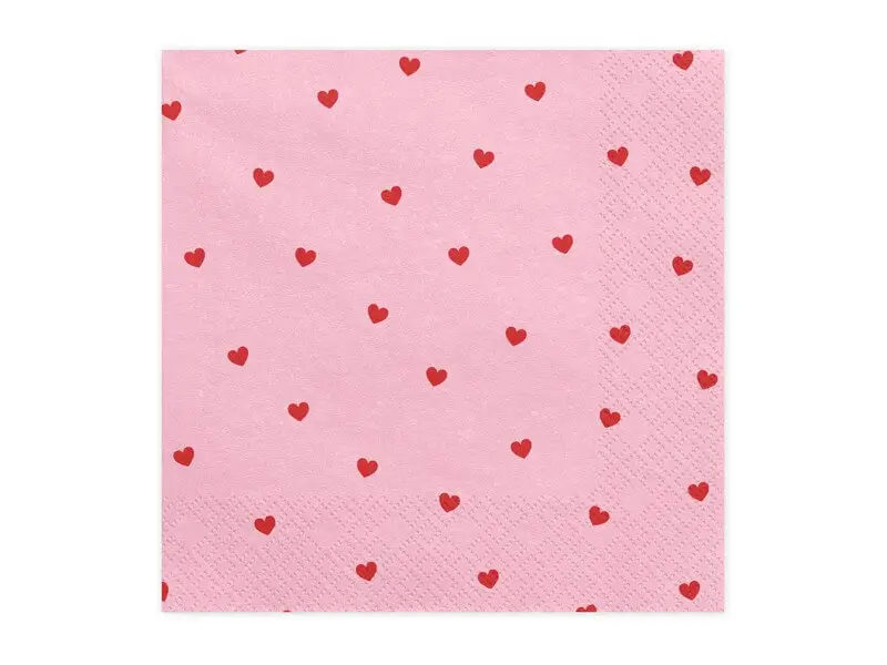 Rosa Papierhandtuch mit rotem Herzmotiv (20er-Set)