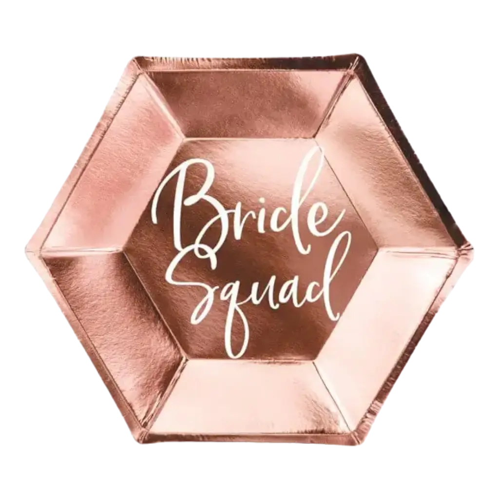 BRIDE SQUAD Rosa goldene Papierplatte (6er-Satz)