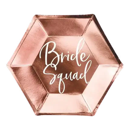 BRIDE SQUAD Rosa goldene Papierplatte (6er-Satz)