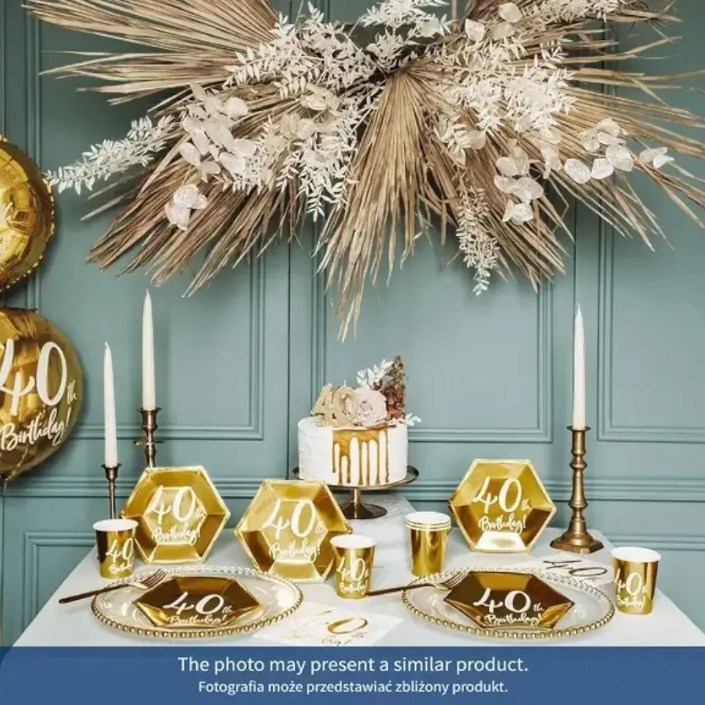 Papierteller „40th Birthday“ in Gold (6er-Pack)