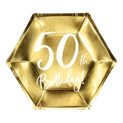 Pappteller 50th Birtdhay gold (6er-Satz)