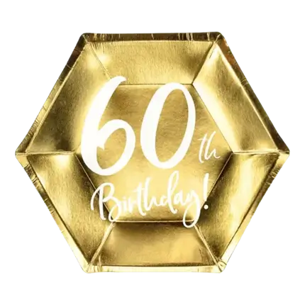 Goldener 60er-Birthay-Papierteller (6er-Satz)