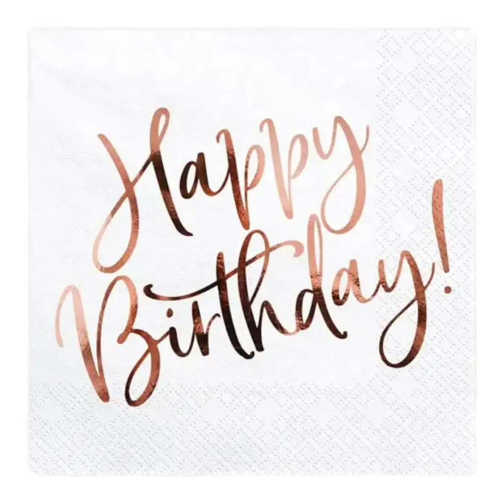 Happy Birthday rosa-goldenes Papierhandtuch zum Geburtstag (Satz mit 20 Stück)
