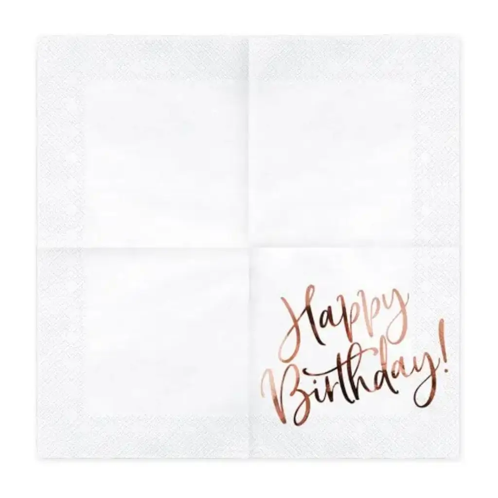 Happy Birthday rosa-goldenes Papierhandtuch zum Geburtstag (Satz mit 20 Stück)