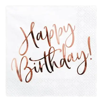 Happy Birthday rosa-goldenes Papierhandtuch zum Geburtstag (Satz mit 20 Stück)