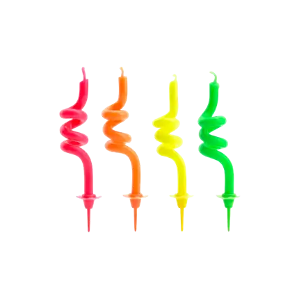 4 gemischte, gelockte Geburtstagskerzen (8cm)