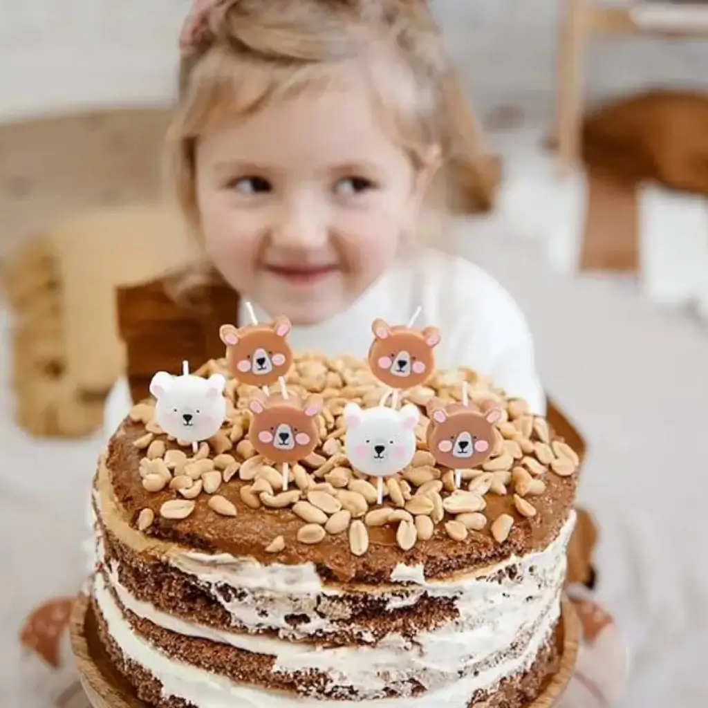 Bärenkopf-Geburtstagskerzen (Satz mit 6 Kerzen)