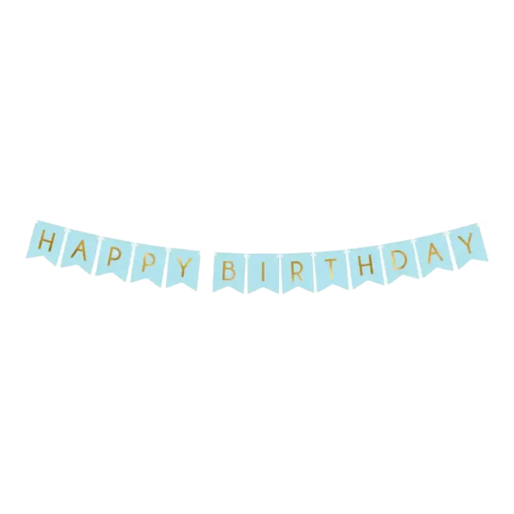 Blaue Happy Birthday-Girlande mit goldener Aufschrift
