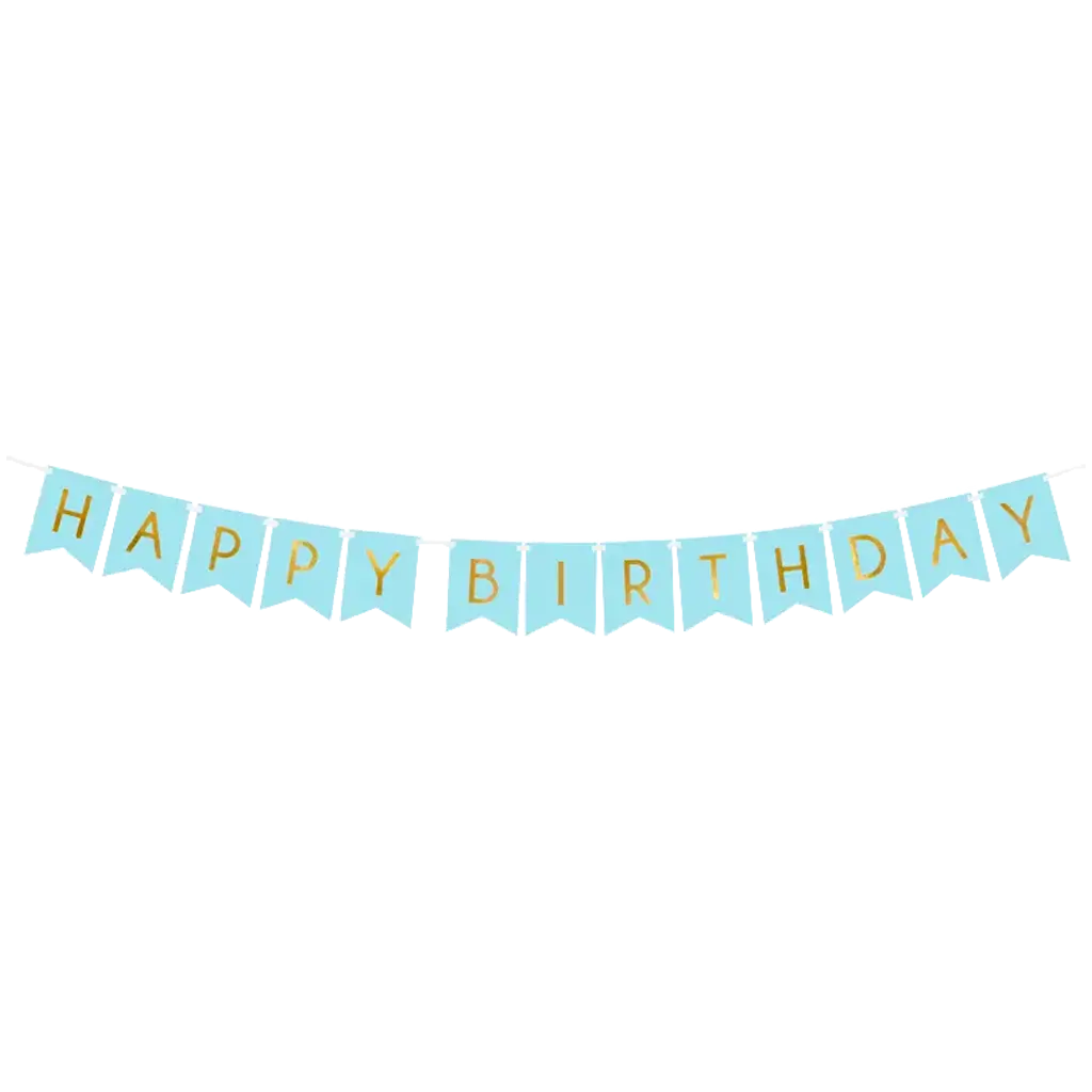 Blaue Happy Birthday-Girlande mit goldener Aufschrift