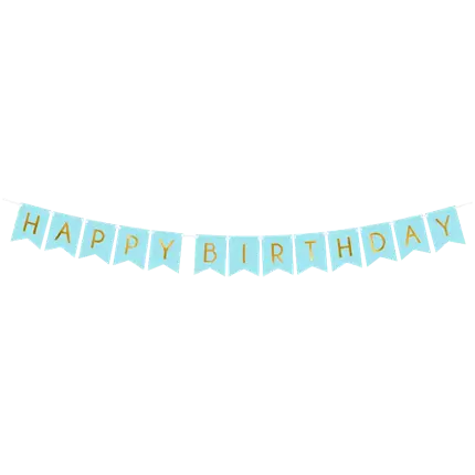 Blaue Happy Birthday-Girlande mit goldener Aufschrift